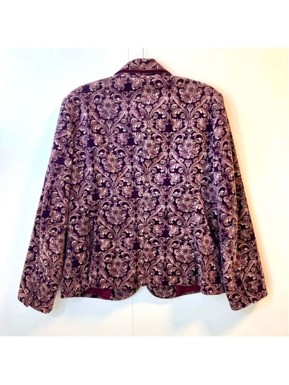 Olsen Europe Plum Purple Velvet Floral Baroque Blazer Jacket Vintage Y2K Size 12 - Picture 5 of 14